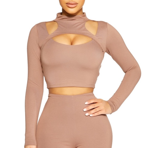 Brand New Mocha Cut Out Crop Top - Picture 2 of 5